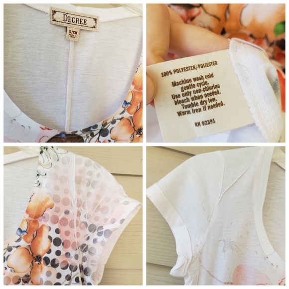 Decree Eclectic Orange Floral Polka-dot Graphic Printed Shark-bite Tunic Top - Picture 2 of 13